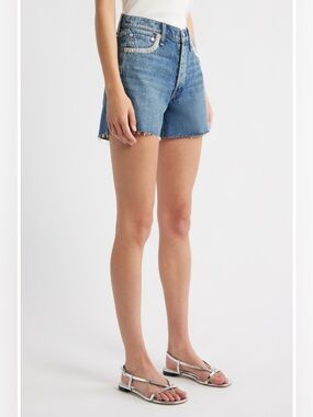 NWT Rag & Bone Everit Jewel Mid-Rise Blue Denim Jean Shorts with Raw Hem Size 25